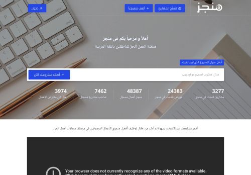 لقطة شاشة لموقع منجز، منصة العمل الحر للناطقين باللغة العربية
بتاريخ 11/11/2020
بواسطة دليل مواقع الاقرب